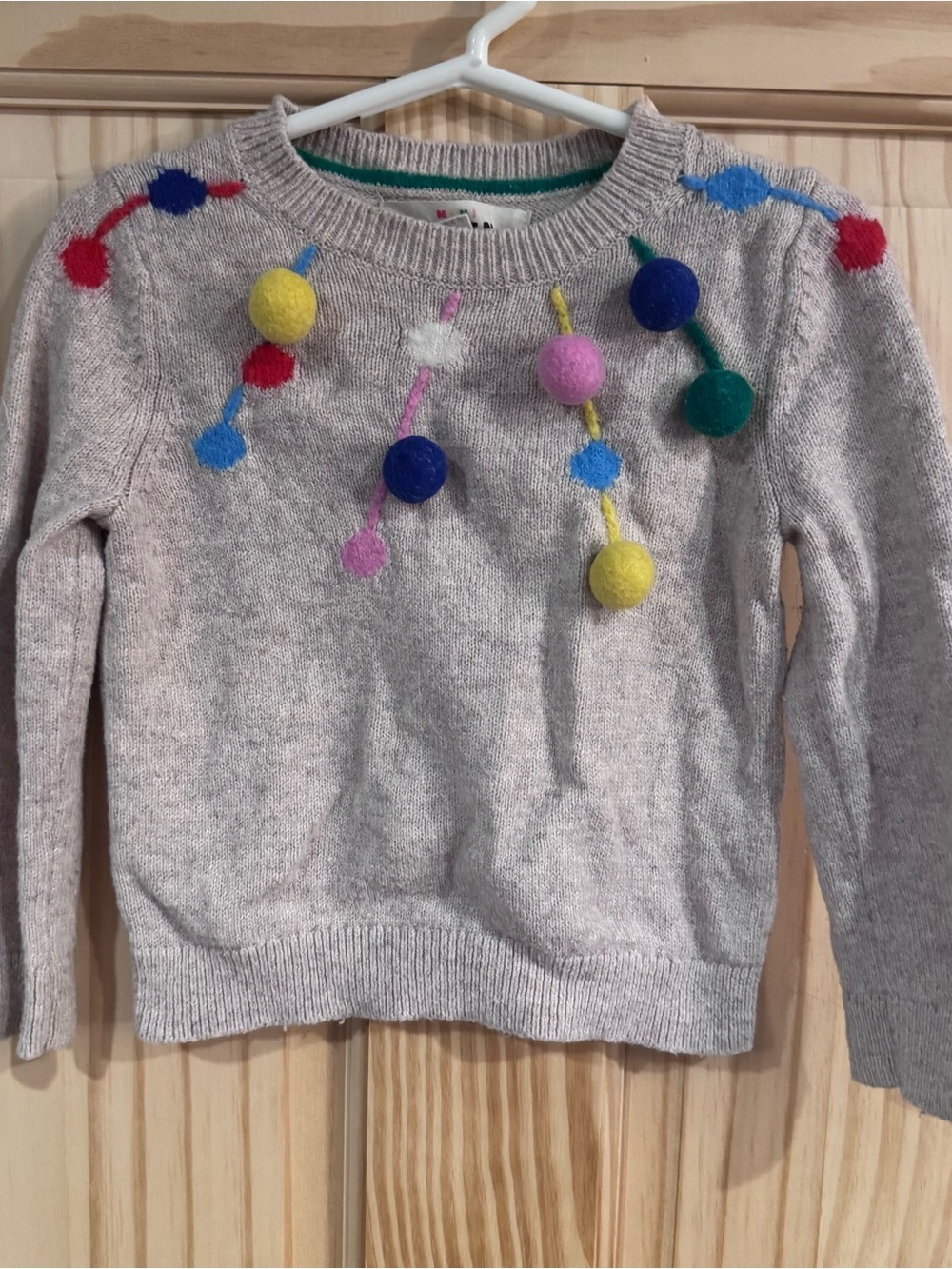 Mini Boden Crewneck Sweater Colorful Pom-Poms 2-3T
